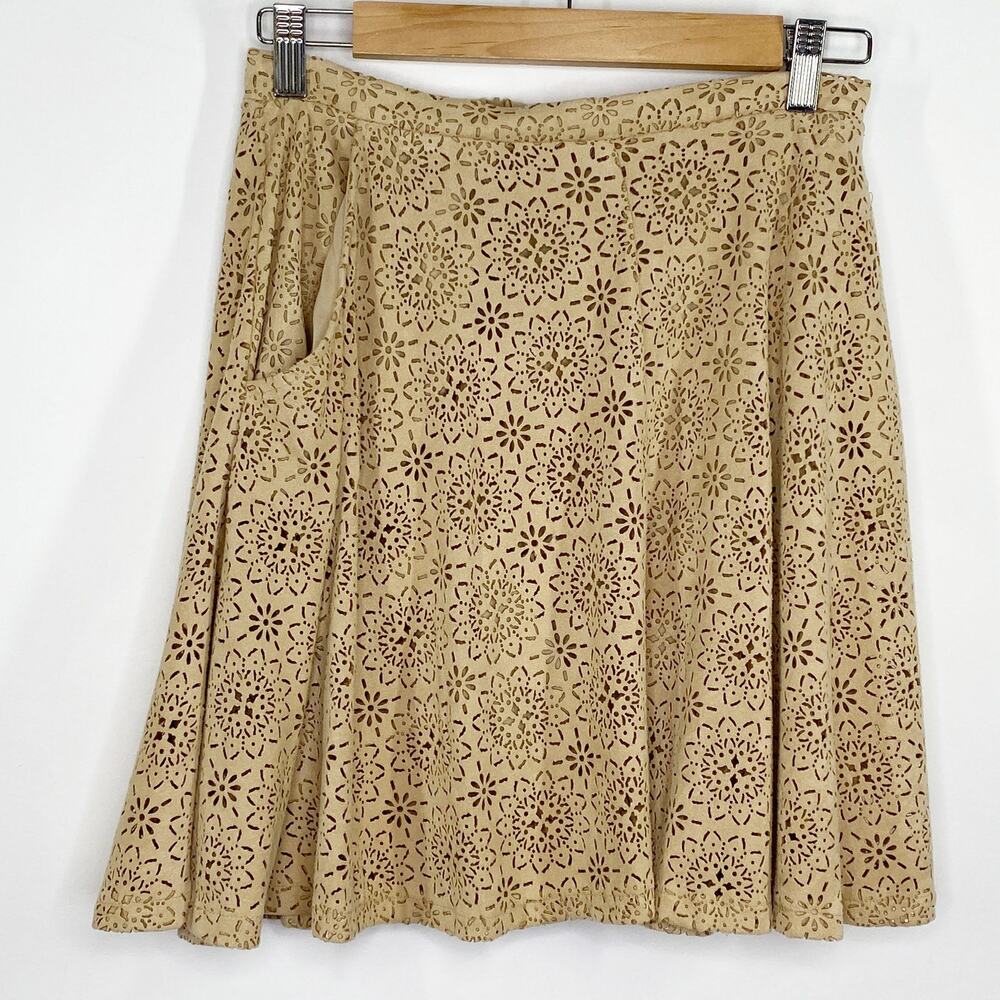 Altar'd State Womens Faux Suede Skirt Size S Tan Eyelet Pockets‎ Boho Festival
